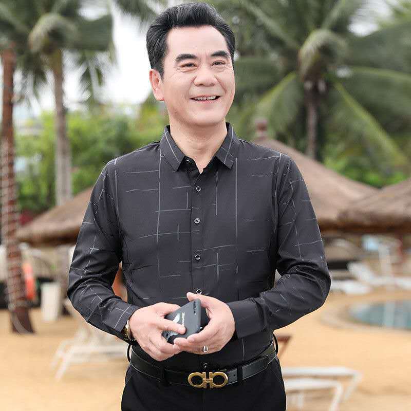 爸爸装衬衫长袖衬衣男春秋款