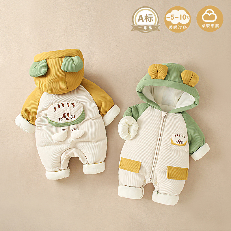 冬季加厚宝宝加绒连体衣爬服哈衣