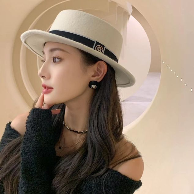 羊毛礼帽女秋冬季名媛风 M标法式复古平顶小盆帽气质款百搭时装帽