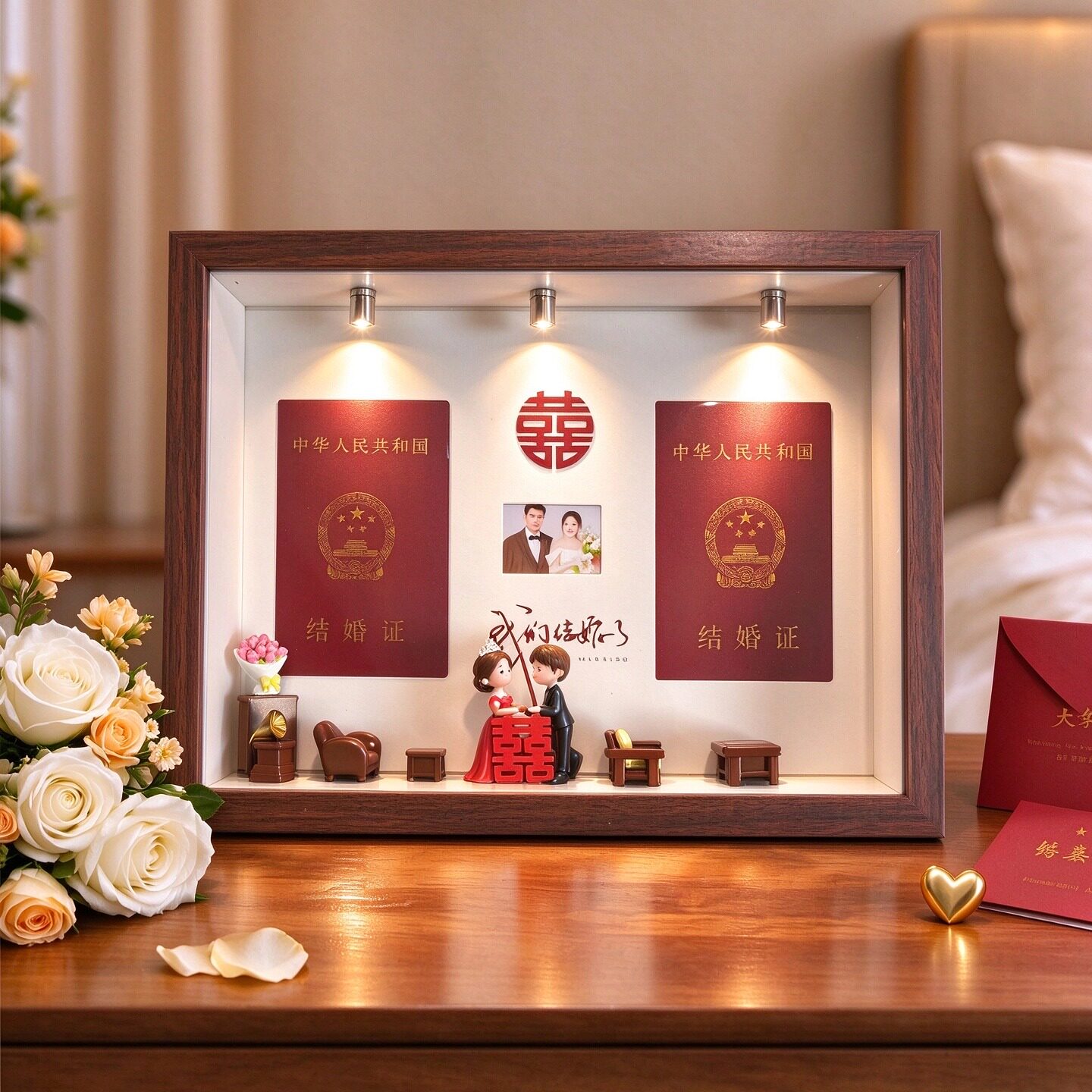 结婚证相框新婚摆件diy情侣礼物夫妻婚姻照片证件摆台挂壁登记框