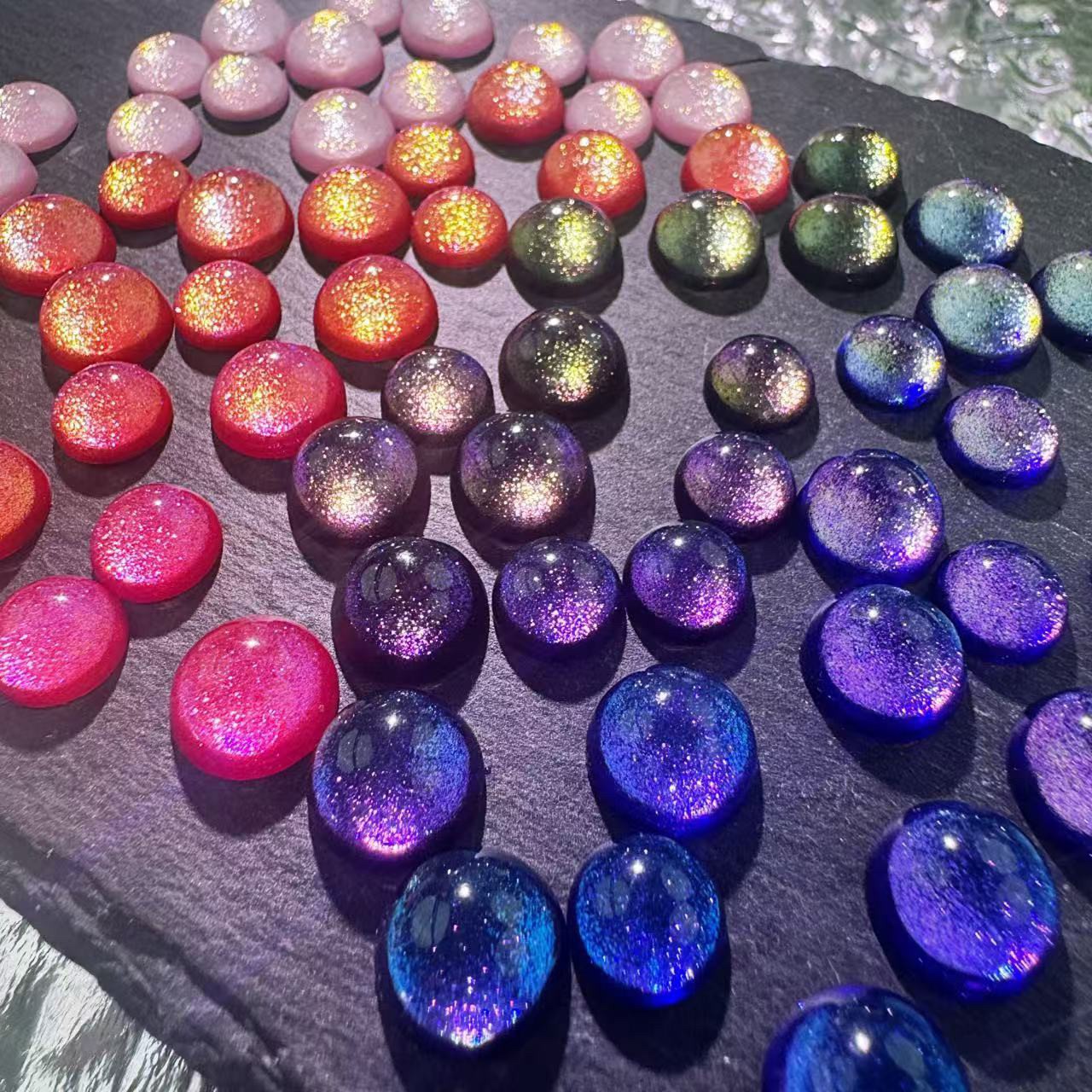 DIY半球树脂平底珠光变幻彩戒