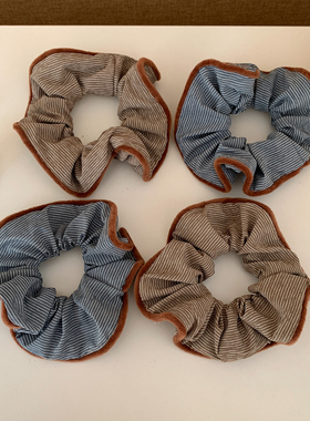 新款小众复古条纹大肠发圈发饰心盘发丸子头发绳百搭马尾头饰