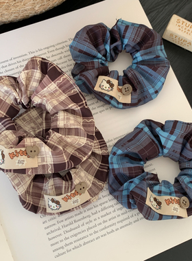 韩系复古学院风格纹kitty大肠发圈小熊可爱格纹秋冬软糯百搭发绳