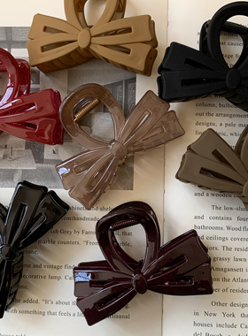 2025新款发饰高级感蝴蝶结头发抓夹女巧克力棕鲨鱼夹子后脑勺发夹