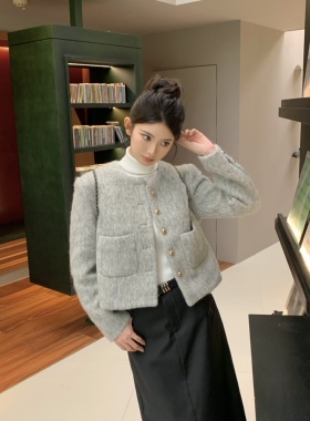 温斯顿小香外套高级感灰色廓形毛呢外套冬秋加厚短款大衣爆款2023