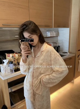 贵妇粉调家居服女纯棉2022新款秋冬季高级网红睡衣长袖长裤套装韩