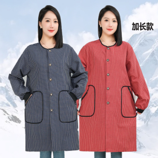 超长款系扣外穿罩衣套羽绒服长袖围裙纯棉家用干活上班时尚工作服