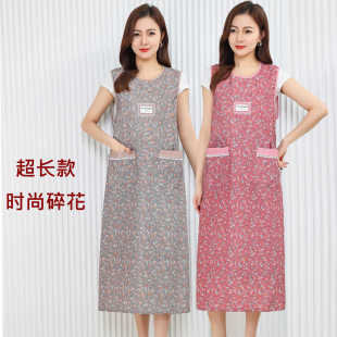 工作服耐脏韩版 超长款 透气耐磨帆布围裙家务厨房防污罩衣女士时尚