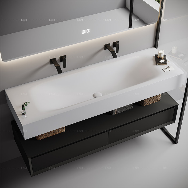 美国进口杜邦可丽耐卫生间洗漱台一体热弯大洗脸盆双层洗手盆定制