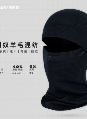 LDSKI 新款滑雪护脸美利奴羊毛面罩防风御寒透气男女冬季保暖头套