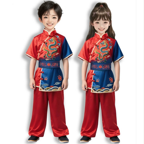 儿童武术表演服元旦舞龙舞狮演出服小学生运动会打鼓服太极练功服