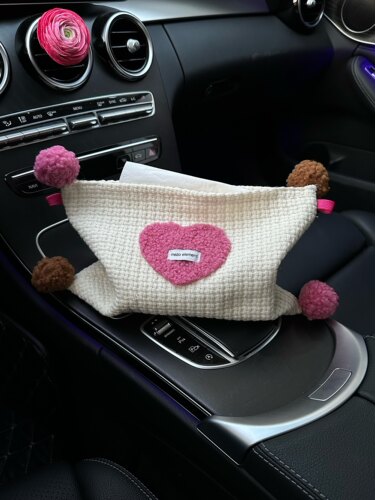 可爱桃心汽车纸巾盒车载抽纸盒收纳少女心新车礼物布艺纸巾盒桌面