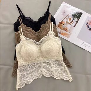 罗丽丝蝴蝶花轻奢蕾丝吊带美背可外穿带胸垫聚拢防走光内衣背心抹