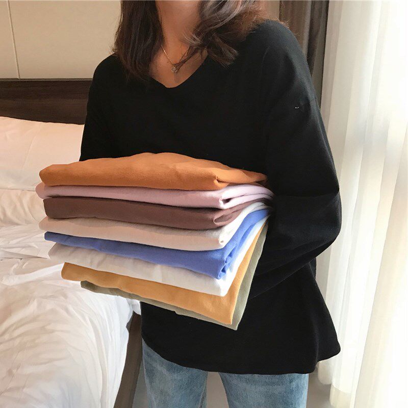 春季2019新款纯色宽松套头圆领长袖T恤女装韩版上衣打底衫学生潮|ruв категории Женская одежда, футболка - от Buy2taobao.com для оказания профессиональной услуги покупки агента Taobao