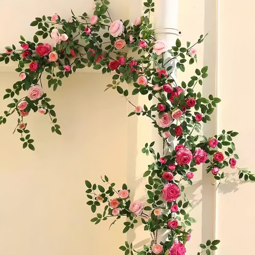 茶玫花藤条仿真花假花装饰