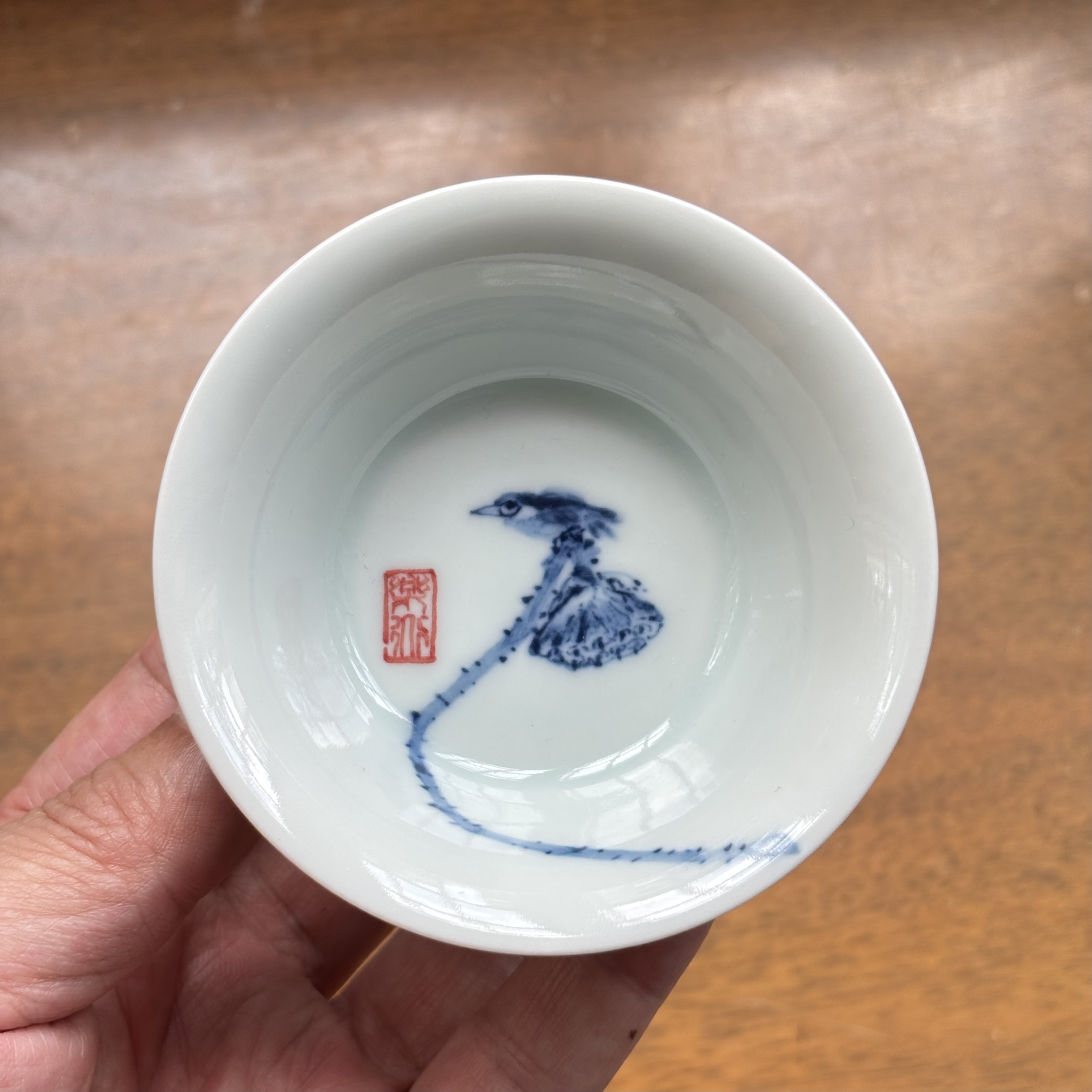归舟柴窑青花手绘主人杯普洱杯