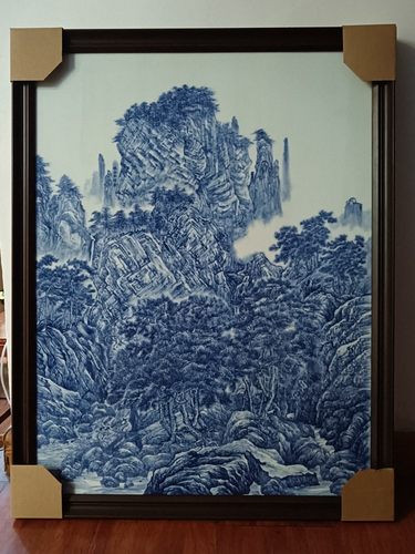 青花瓷板画手绘陶瓷画万壑松风图玄关茶室客厅书房挂画装饰画国画