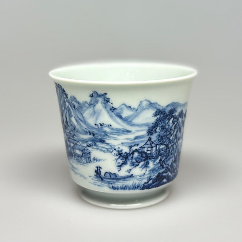 景德镇归舟柴窑手绘青花瓷主人杯