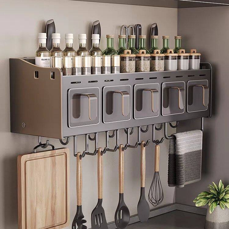 厨房家用免打孔调料盒置物架刀架筷子筒一体组合套装调味罐瓶收纳