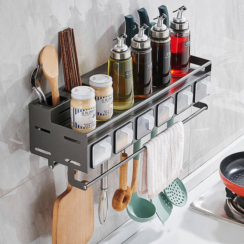 厨房家用不锈钢壁挂式多功能调味料品置物架刀架筷筒收纳架子用品