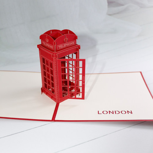 英国伦敦电话亭欧式建筑模型纸质雕刻3D立体贺卡定做定制商务邀请