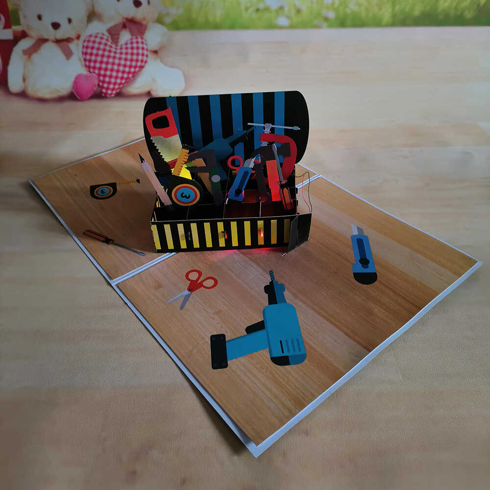 父亲节送爸爸生日礼物发光工具箱3D立体贺卡祝福定做设计定制邀请