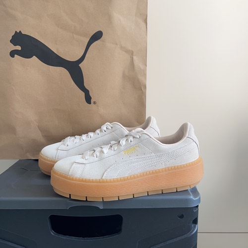 PUMA彪马Suede Platform米白生胶厚底鞋翻毛皮增高松糕板鞋365830