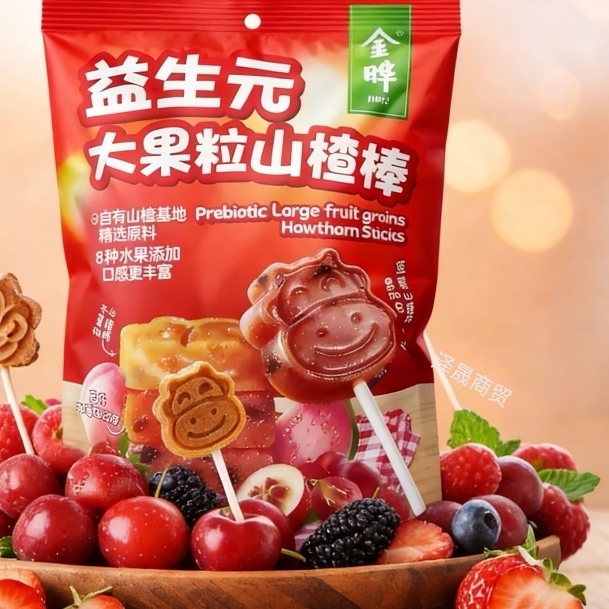 金晔益生元山楂棒408克大果粒三种口味有芭乐蓝莓味金晔山楂