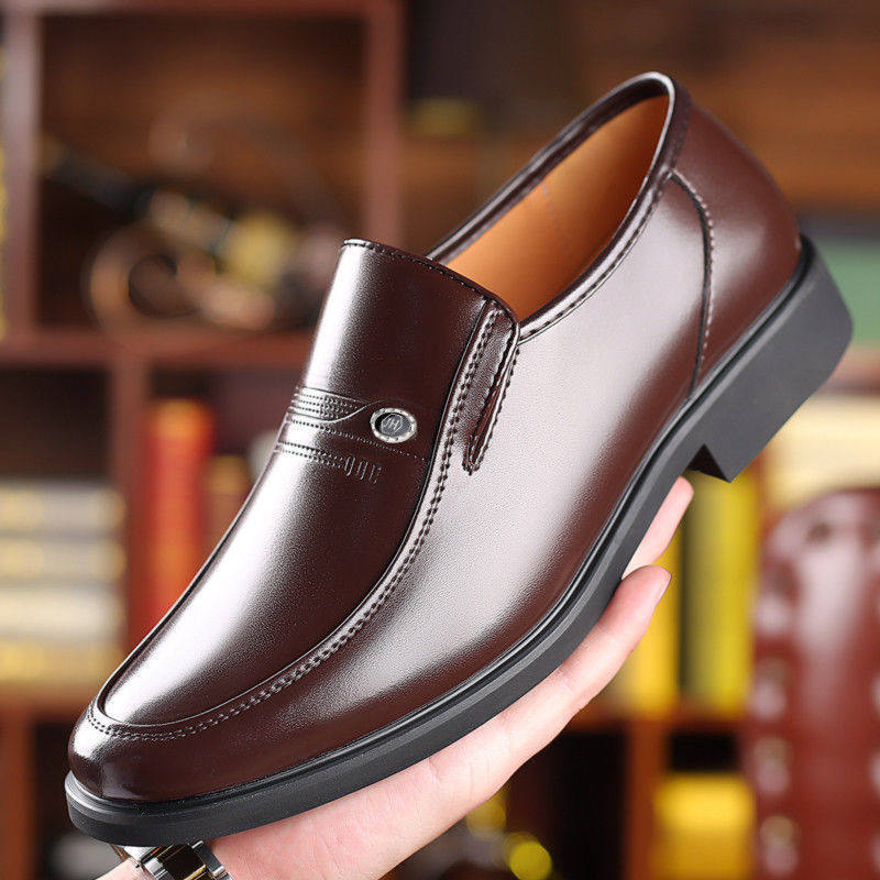 100% FULL COW LEATHER MENS LEATHER SHOES SPRING AND AUTUMN NEW BUSINESS CASUAL LEATHER SHOES GENUINE LEATHER COWHIDE MIDDLE AND ELDERLY DAD SHOES