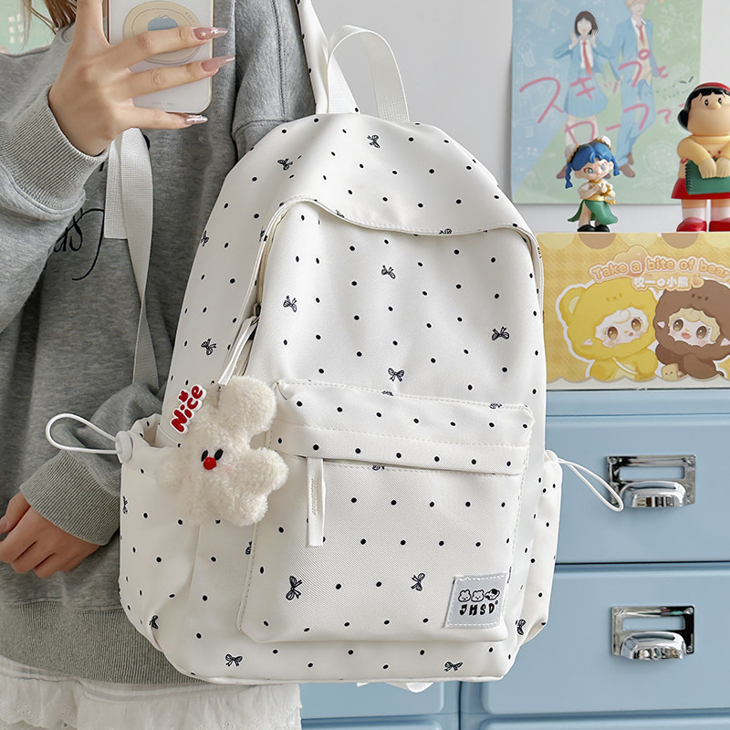 书包初中女生小众波点高中生背包少女学院风ins韩系大学生双肩包