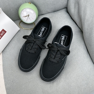 港味经典帆布鞋女韩版百搭纯黑工装鞋平底滑板鞋学生小白鞋ins潮