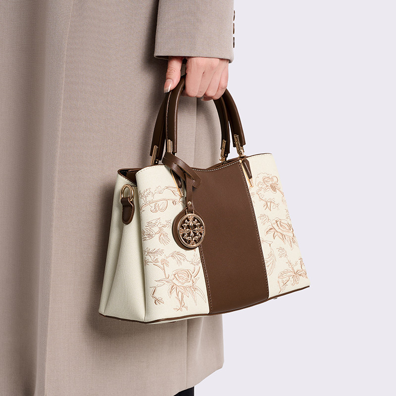 高级感品牌手提包中年女士妈妈包国风刺绣女包大气生日礼物送母亲