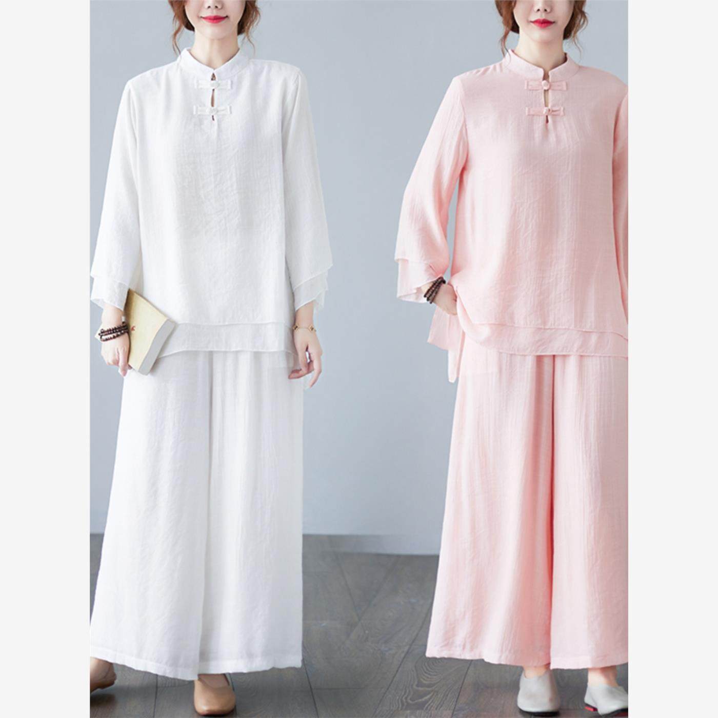 居士服佛系年轻款棉麻汉服套装女春秋大码中式国风茶艺禅意瑜伽服