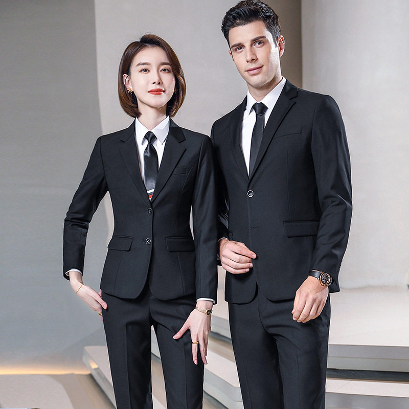 男女同款黑色商务西服套装老教师正装4S酒店服务员工作服西装轻奢