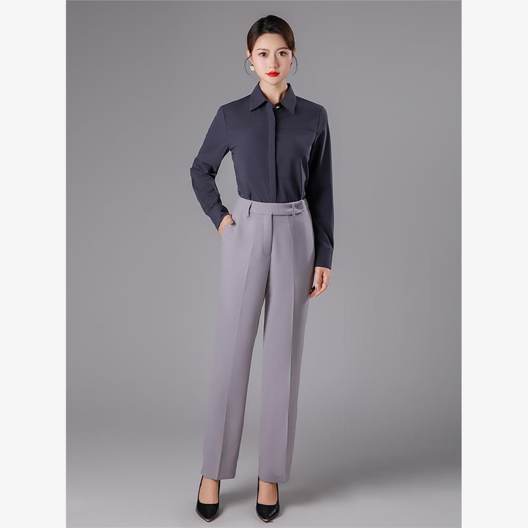 2024招行新款行服女长袖衬衫工作服秋冬浅灰西服西裤马甲