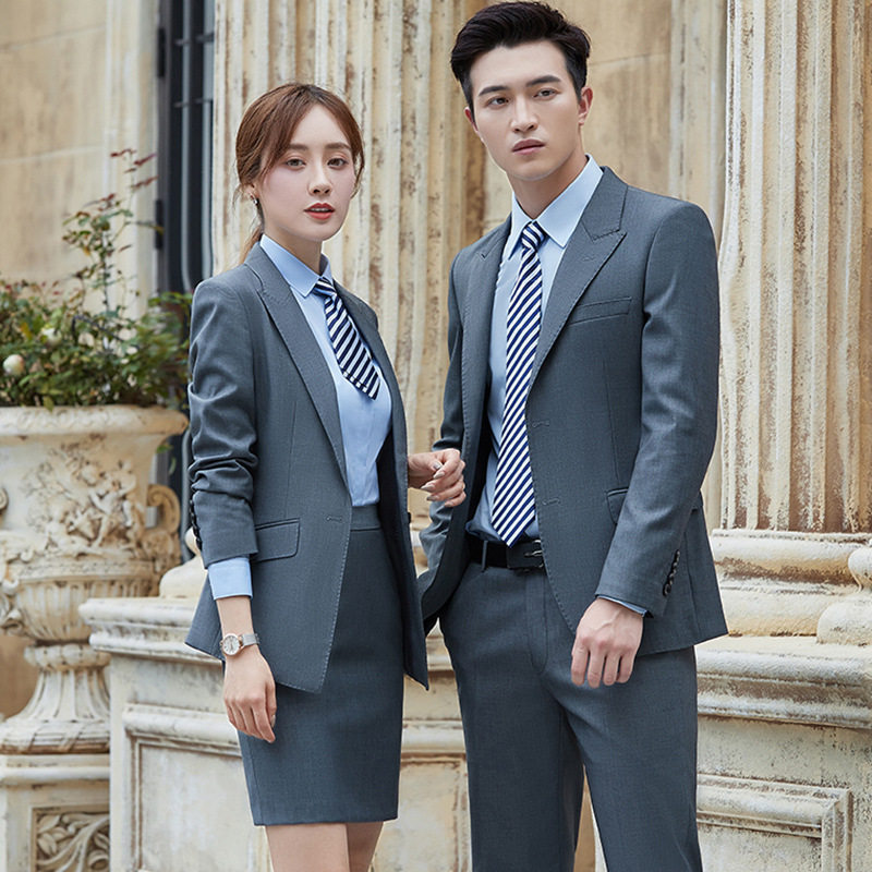 气质灰色西装套装男士三件套商务正装4s店工作服高端职业装绅士