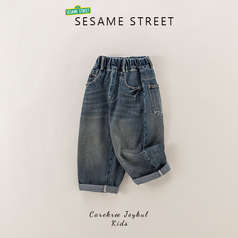 【栗子家】芝麻街秋季新款儿童净版百搭牛仔裤ZMQA227