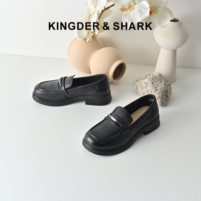 黑色圆头舒适浅口乐福鞋