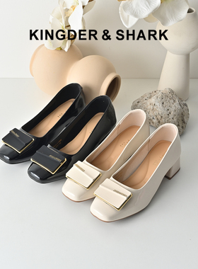 KDS经典鲨女鞋2026年春专柜新品时尚方头简约中粗跟气质通勤单鞋