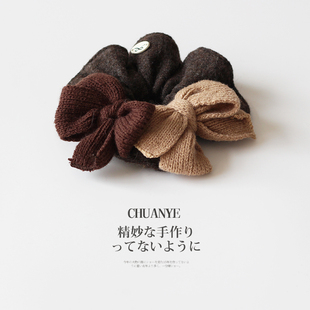 川野日韩针织棕咖色蝴蝶结大肠发圈新款时尚温柔扎马尾的皮筋发饰
