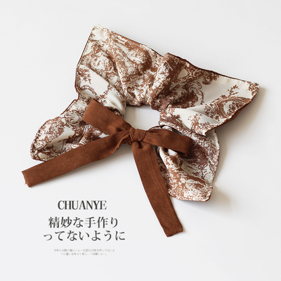 川野法式飘带发圈小众设计感水墨画拼接绒面蝴蝶结方巾头绳发绳女