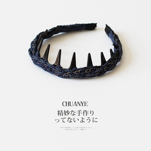 川野法式 轻奢高级感高颅顶防滑发箍头饰发饰 牛仔链条麻花头箍新款