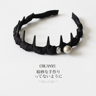 川野法式珍珠缠绕带齿头箍女新款简约轻奢高颅顶防滑发箍头饰发饰