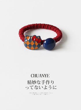 川野法式格纹领结猫头小皮筋新款甜美可爱高弹力耐用发绳头饰发饰