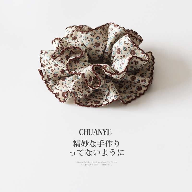 川野韩系咖色时尚质感碎花大肠发圈女高颜值小众减龄精致发绳发饰