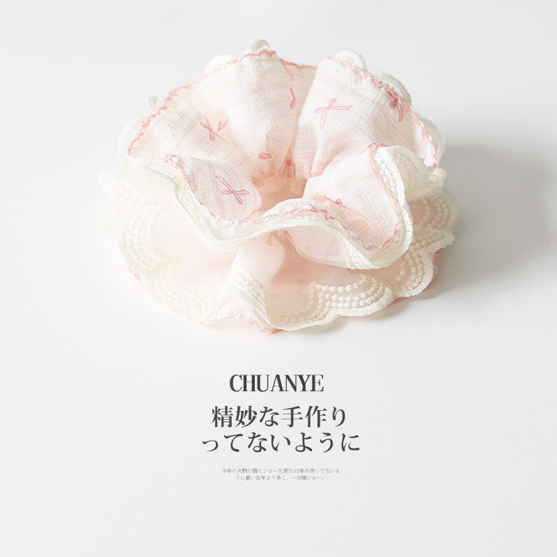川野甜美时尚布艺蝴蝶结大肠发圈女高颜值蕾丝花边头绳高弹力发饰