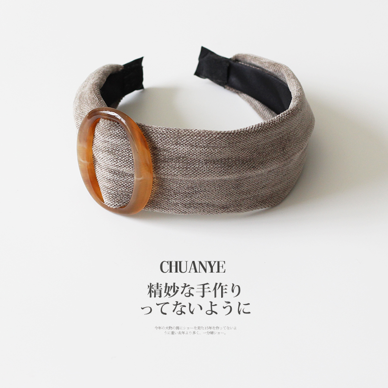 川野法式秋冬圆扣植绒宽边头箍