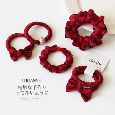 川野法式红色缎面褶皱小肠发圈