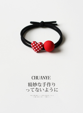 川野红色波点头绳韩版可爱少女发绳网红橡皮筋女扎头发圈儿童头饰