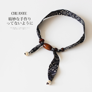 川野法式复古腰果花丝巾项链新款时尚高级感抽拉式毛衣链头饰发饰